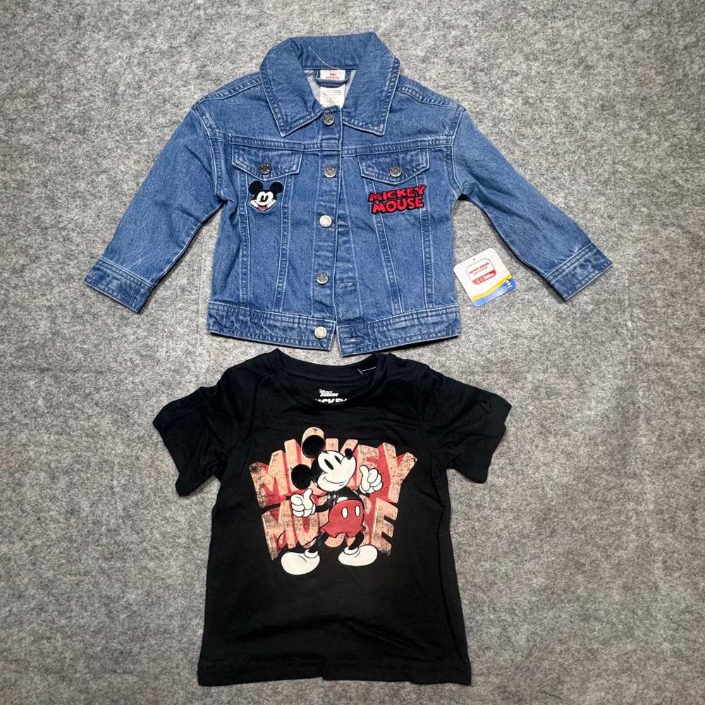 Disney‎ Mickey Mouse Kids Denim Jacket and Graphic T-Shirt 2pc Set Blue Black 3T